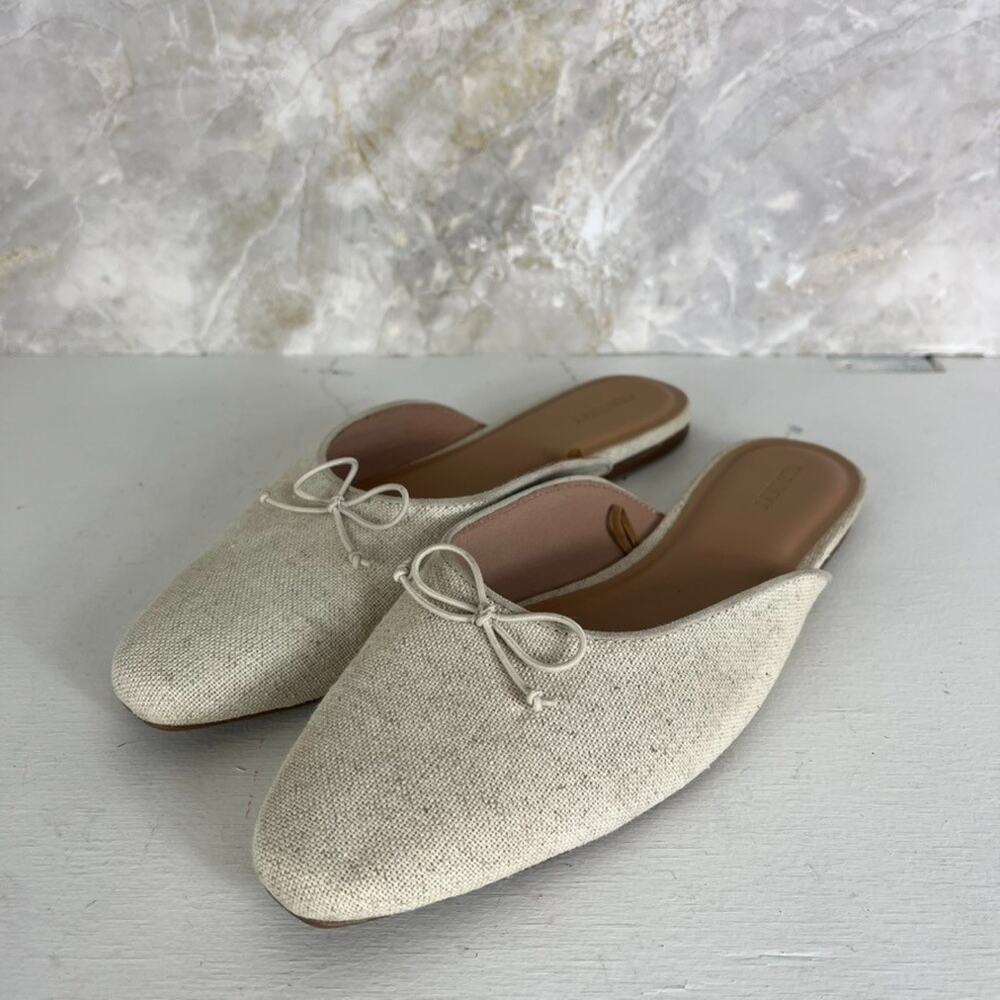 Old Navy Ballet Mule Flats Women's 9 Natural Linen Almond Toe Bow-Tie Accent